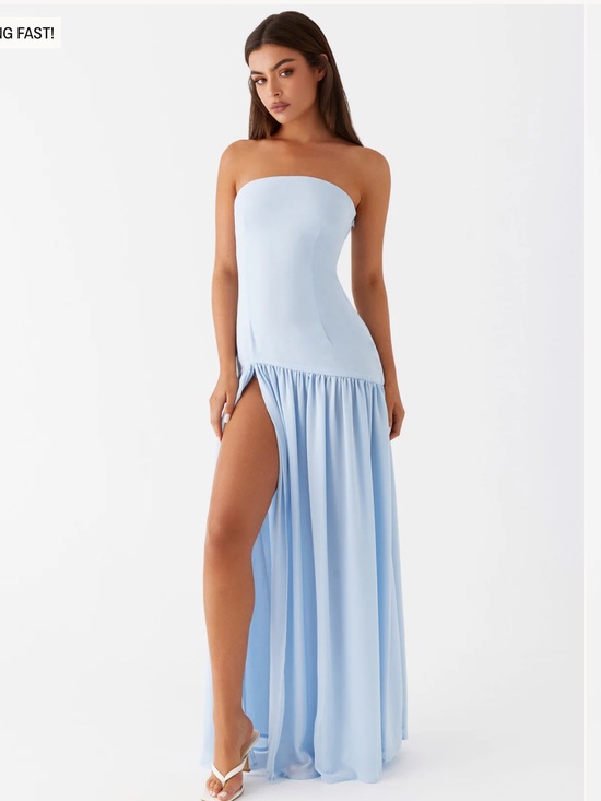 Peppermayo Dresses & Skirts - Peppermayo Eden Strapless Light Blue High-Slit Maxi Dress